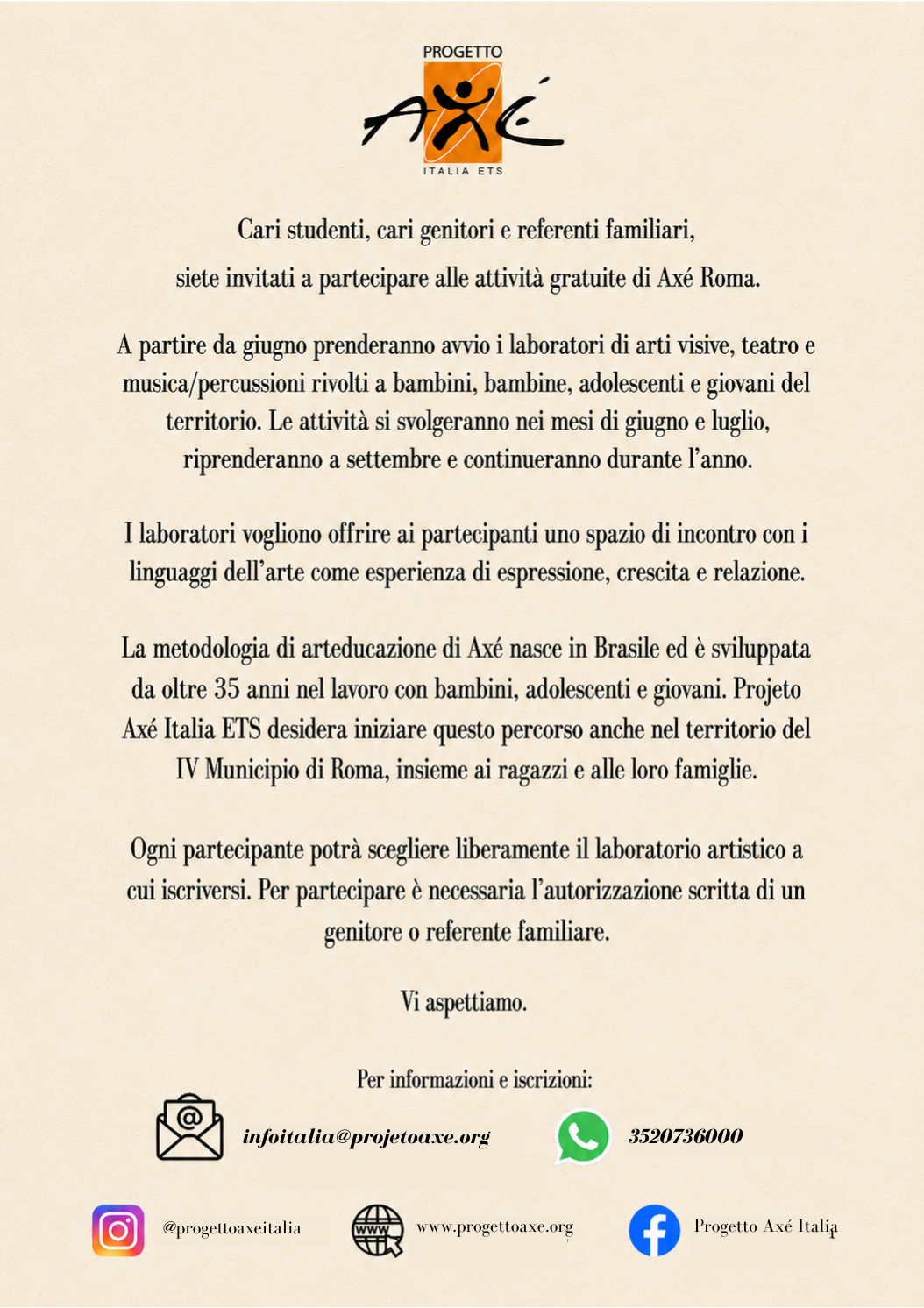 Invito agli educandi e alle famiglie
